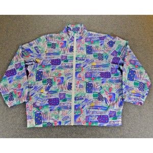 Vintage Koret Womens Jacket Large Colorful Windbreaker 90s Retro France Vacation
